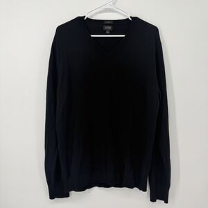 J. Crew Black 100% Merino Wool V Neck Sweater Mens Size Large Holiday Winter